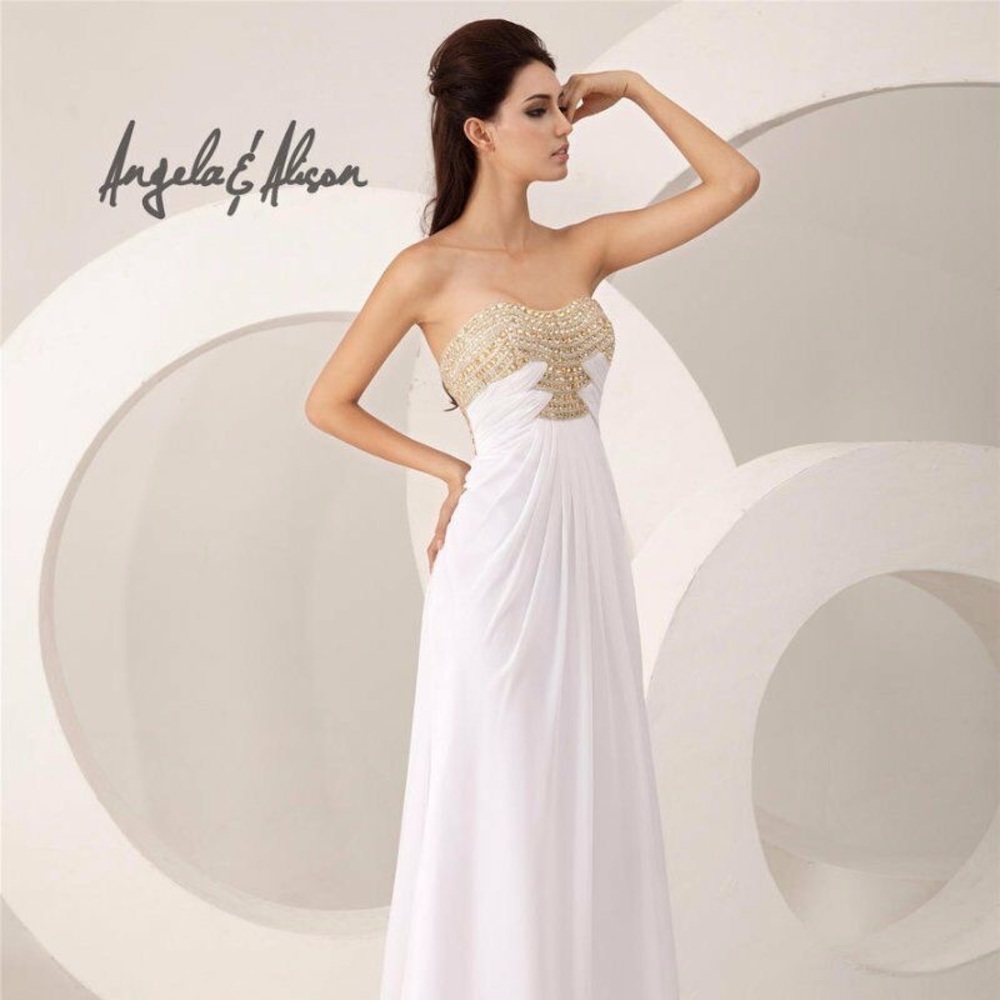 Angela & Alison White-Gold Chiffon Formal Prom Dress #41026